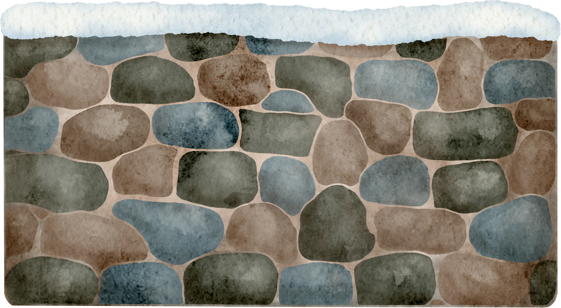 Watercolor Snowy Winter Stone Border Fence Illustration